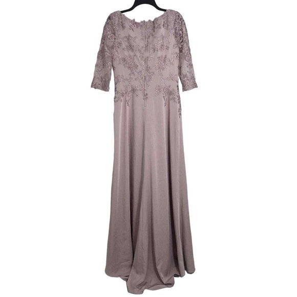 LA FEMME 29251 Floral Appliqué Jersey Column Gown Size 8 NWT Light Mauve 00001 - Picture 2 of 6